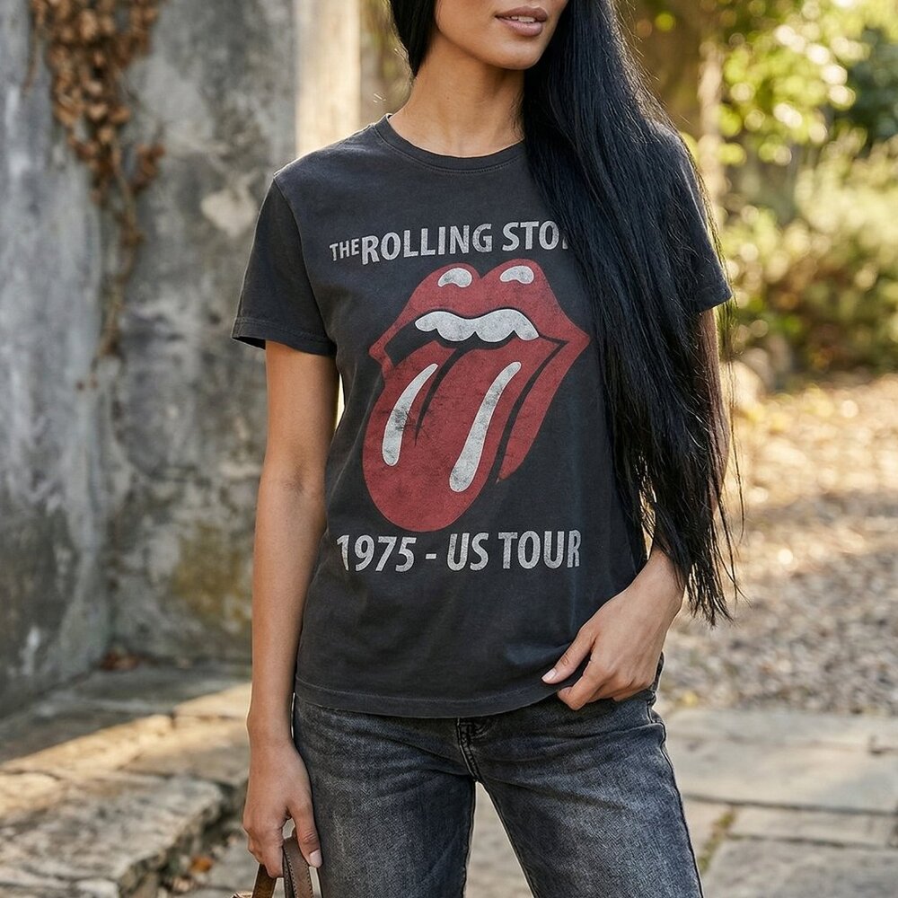 👅 The Rolling Stones 1975 US Tour Black Graphic T-Shirt Small